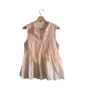 C&C California Peach Lace Babydoll Tank Top Size M - Boho 100% Cotton